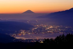 高ボッチからの富士山と諏訪湖